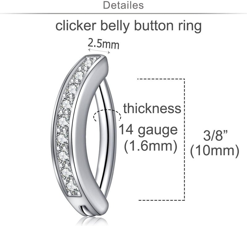 QWALIT Belly Button Rings 14G Surgical Steel Belly Rings CZ Opal Navel Piercing Jewelry for Women Girls 3/8" 10mm Silver Rose Gold - Image 2